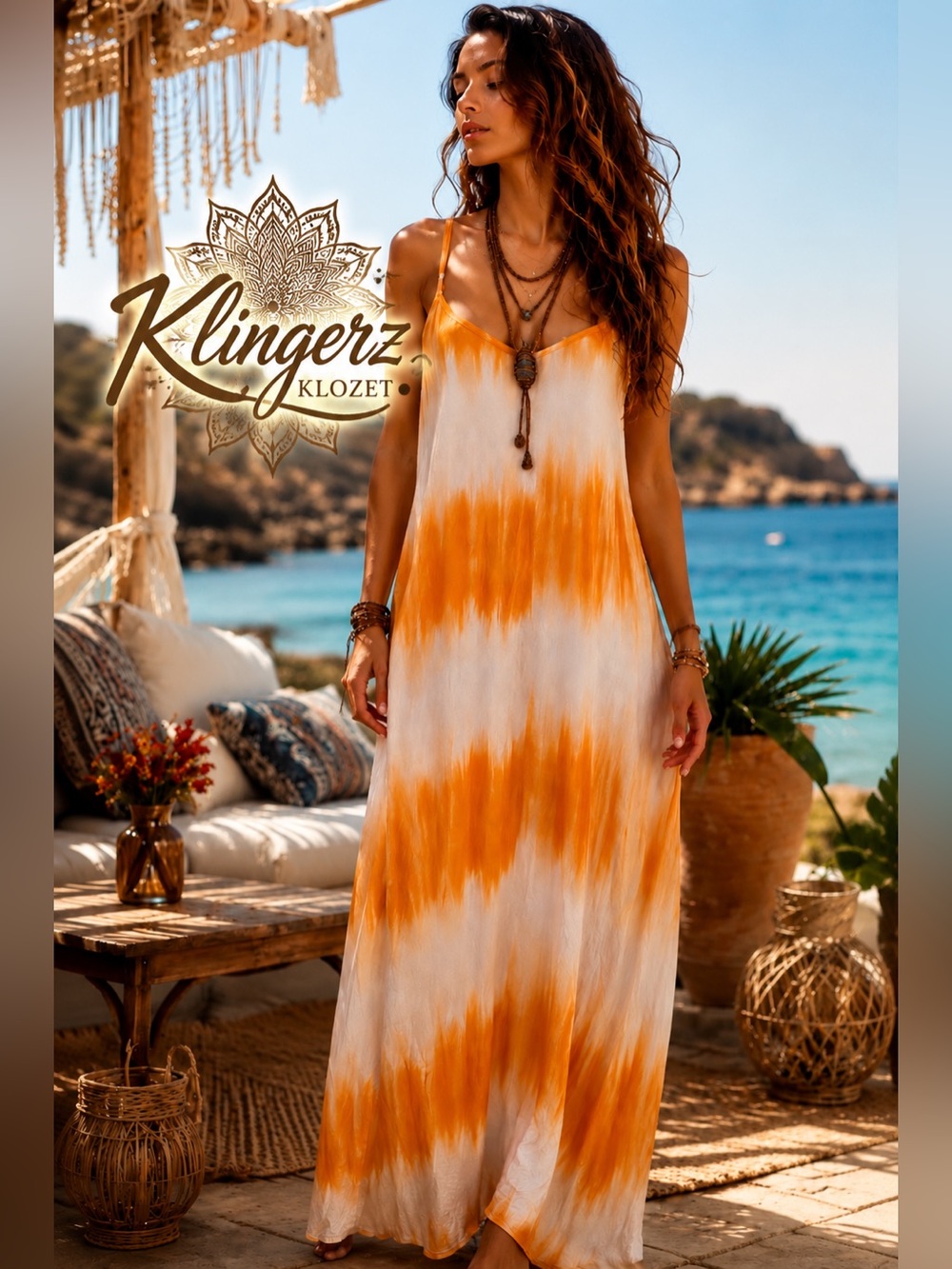 Orange Tie-Dye Maxi  beach Dress